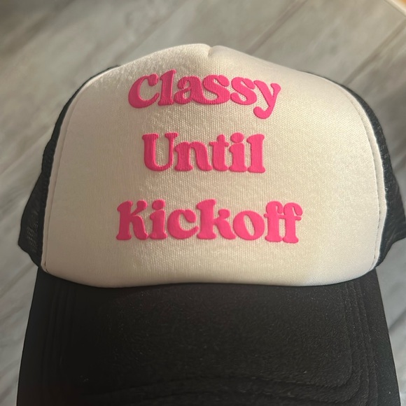 Classy Until Kickoff Baseball Cap Football Hat - Black/White with Pink NWT - Picture 4 of 4